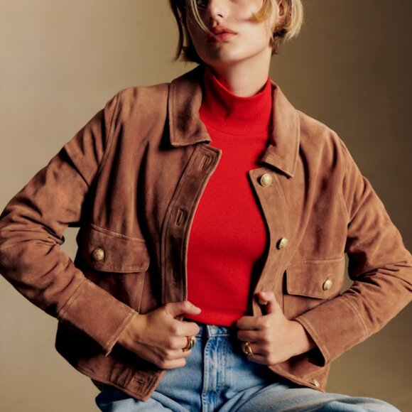 Sezane Terry Jacket - Camel Suede Size 40 Worn Once - Picture 1 of 3